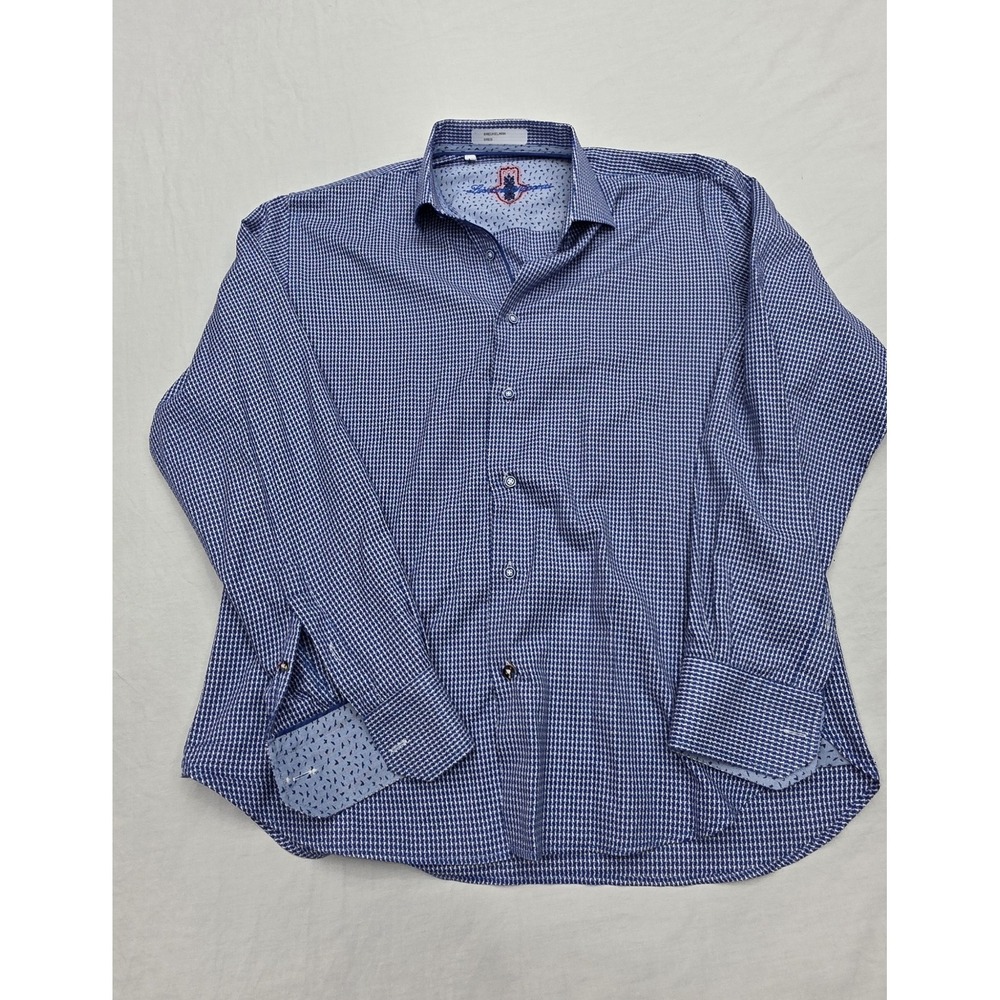 Luchiano Visconti Men's Blue Diamond Pattern Longsleeve Button Down Shirt...